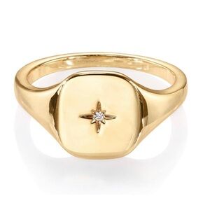 14K Yellow Gold Diamond North Star Signet Ring | Dainty Unisex Thick Statement